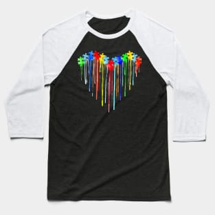 Awareness Autism Puzzle Shape Melting Heart Baseball T-Shirt